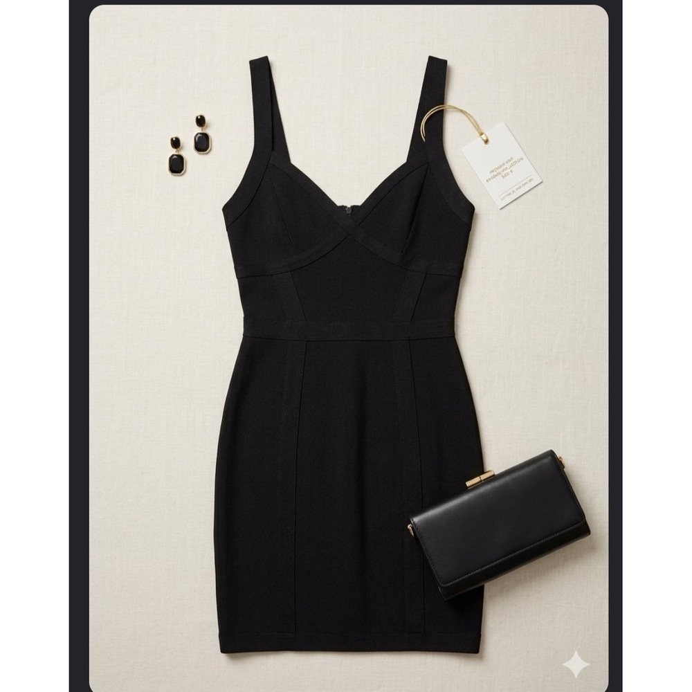 Retro 90s Haute Monde Black Bandage Bodycon Mini Dress, Adjustable Straps Small